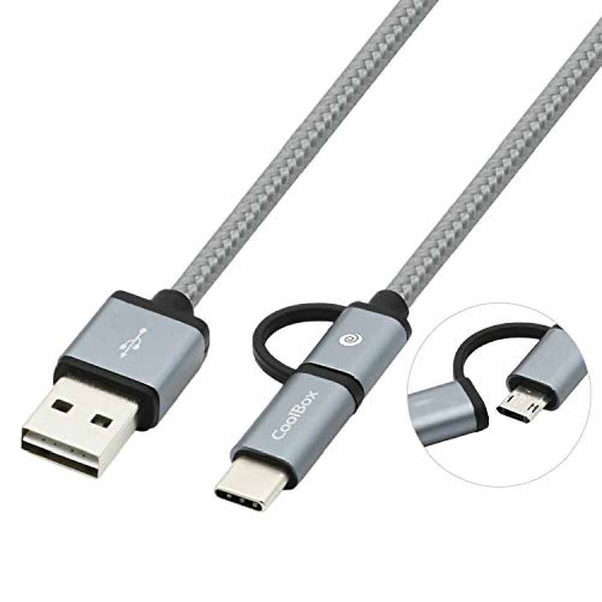 Cabo USB para Micro USB e USB-C CoolBox COO-CAB-U2MC-GR Cinzento